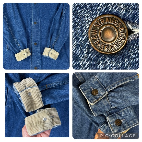 Levi's Vintage Classic Cowboy Denim/Corduroy Collar Trench Coat Duster 80s 90s M - Picture 9 of 16